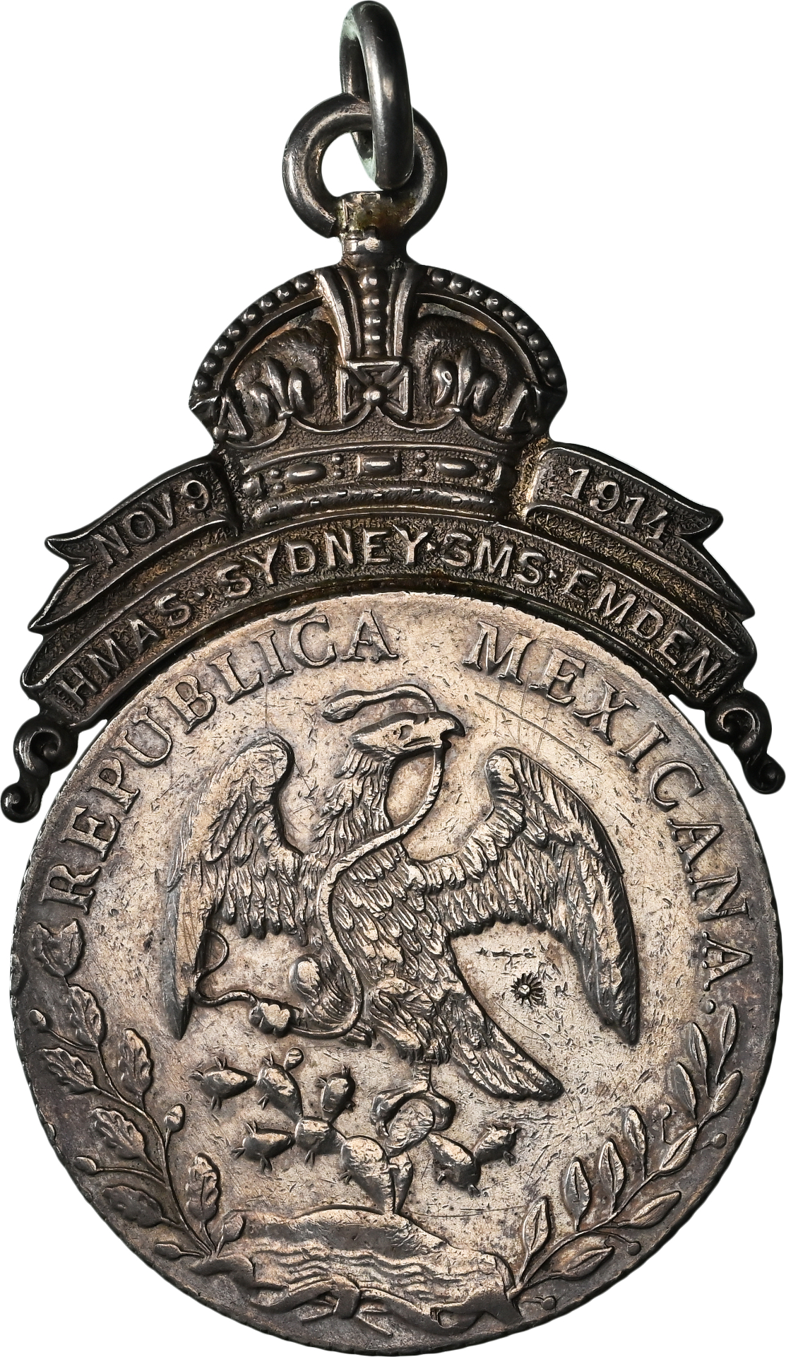 Kerr Sydney-Emden medal made around a Mexican silver 8 Reales recovered from SMS Emden